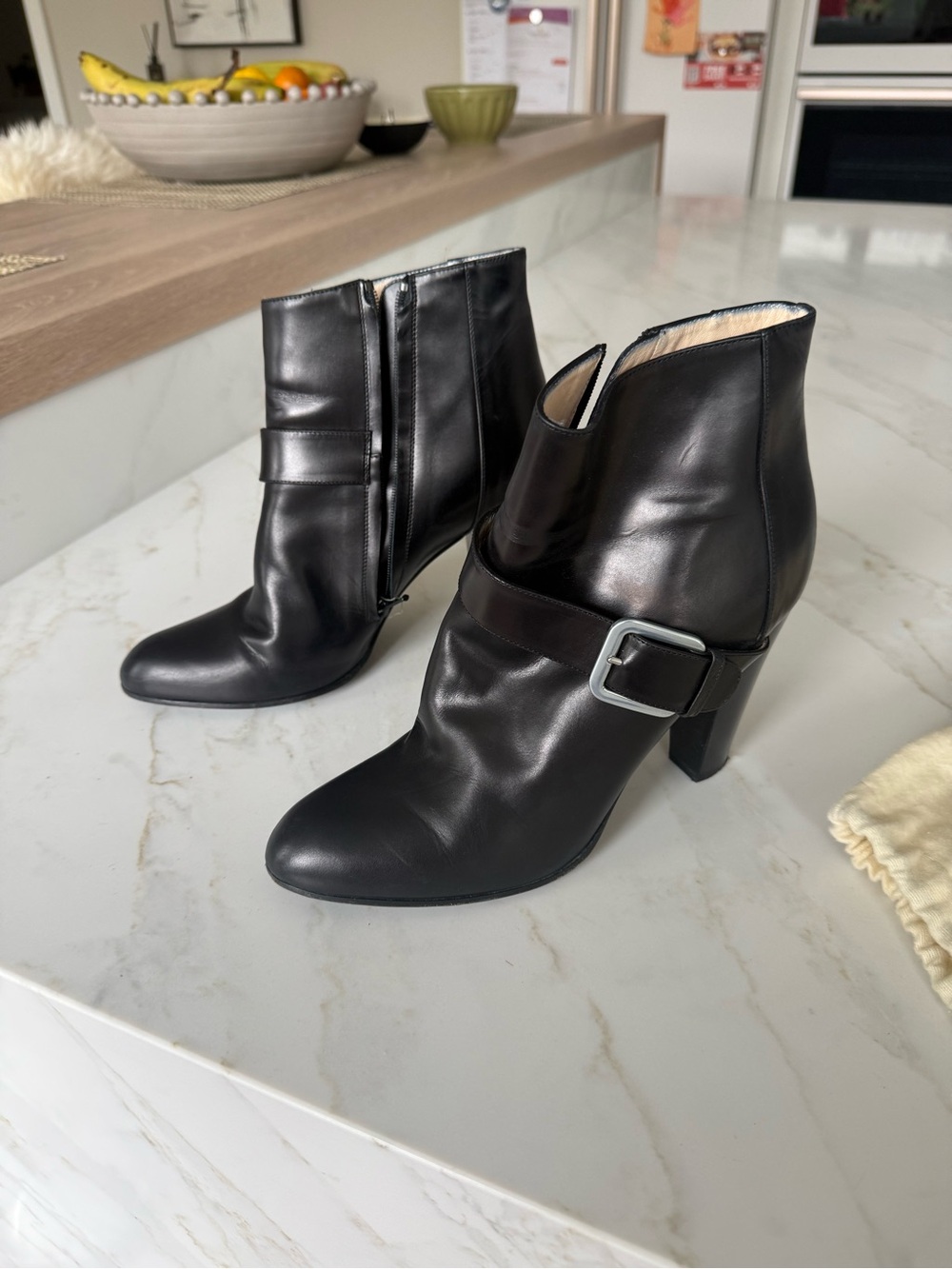 Cole Haan Black Leather Buckle Ankle Boots